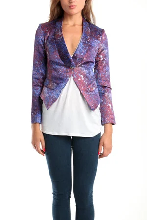 Wine SUNO Dog Ear Satin Blazer Women's Navy Jacket