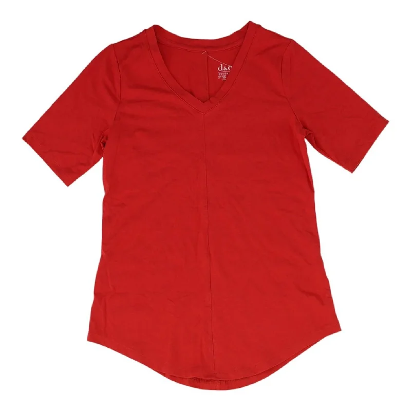 Red Solid V Neck Knit Top Boutique Knit Tee