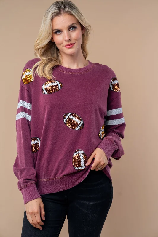 Hazel Blues® |  Sequin Football Long Sleeve Knit Top Geometric Knit Tee