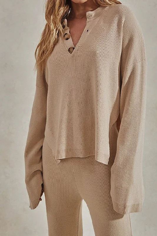 Sundays The Label WOMENS HERO KNIT TOP - BEIGE Navy Blue Knit Tee