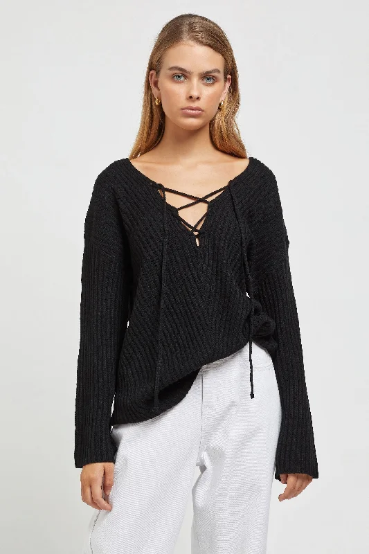 SUNDAYS THE LABEL Womens Amira Knit Top - Black Pastel Knit Top