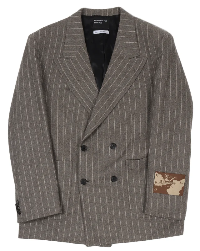 FW21 Wool Pinstripe Patched Blazer Women's Casual Suit