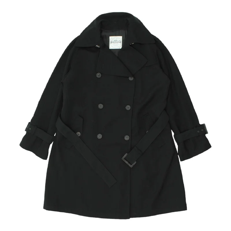 Allegri Womens Black Double Breasted Polyester Pea Coat | Vintage Designer VTG Tie-Waist Belted Drawstring