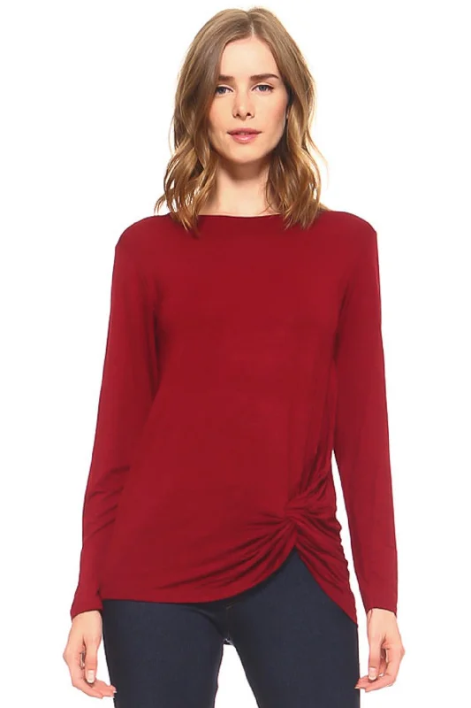 Tied Up In Knots Twisted Hem Knit Top Burgundy Knit Shirt