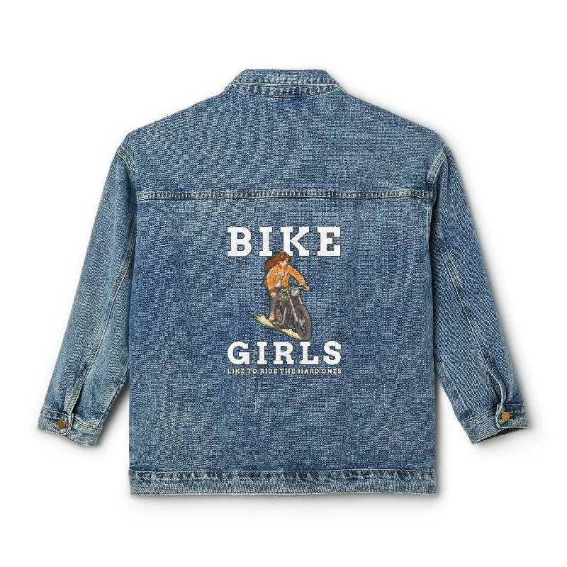 Bike Girls Like to ride the hard ones - Women's Denim Jean Jacket Mesh Jacket Canvas Jacket Denim Jacket Mesh Jacket Canvas Jacket Denim Jacket