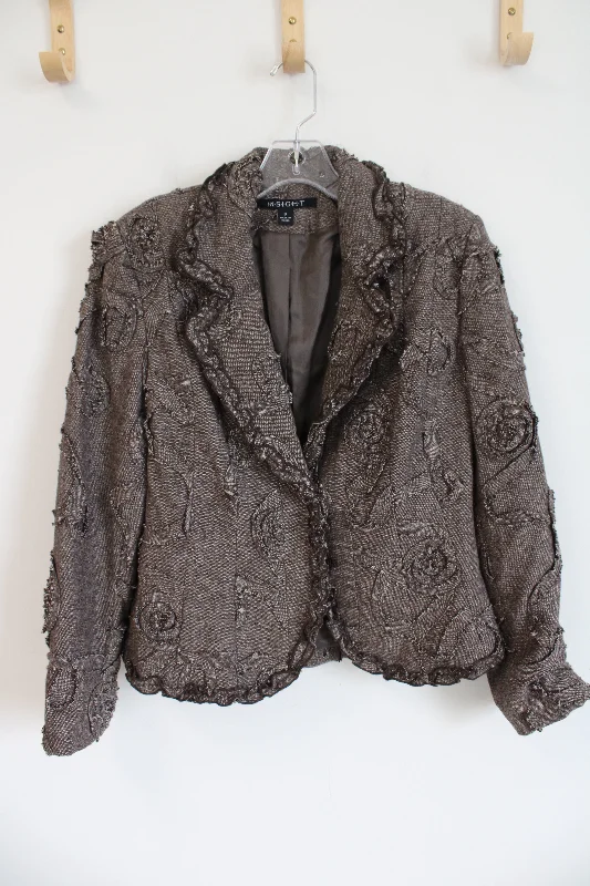 Insight Textured Brown Swirl Blazer | 6 Women's Vintage Suit