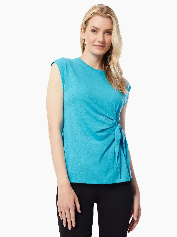 Sleeveless Side Tie Slub Knit Top Polka Dot Knit Top