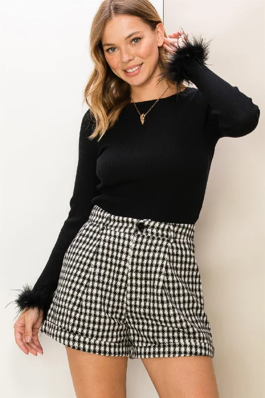 Lucy (Feathered Cuff Ribbed knit top) Pastel Knit Top