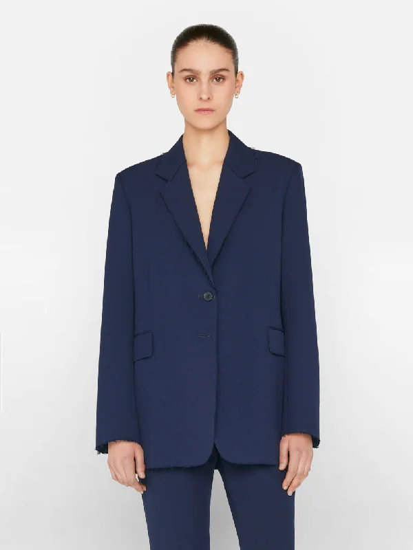 Oversized Raw Edge Blazer -- Navy Women's Simple Jacket