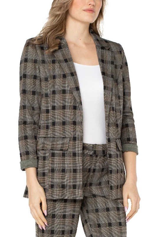 Liverpool Boyfriend Blazer (Black Granola Linear Plaid) Women's Vintage Suit