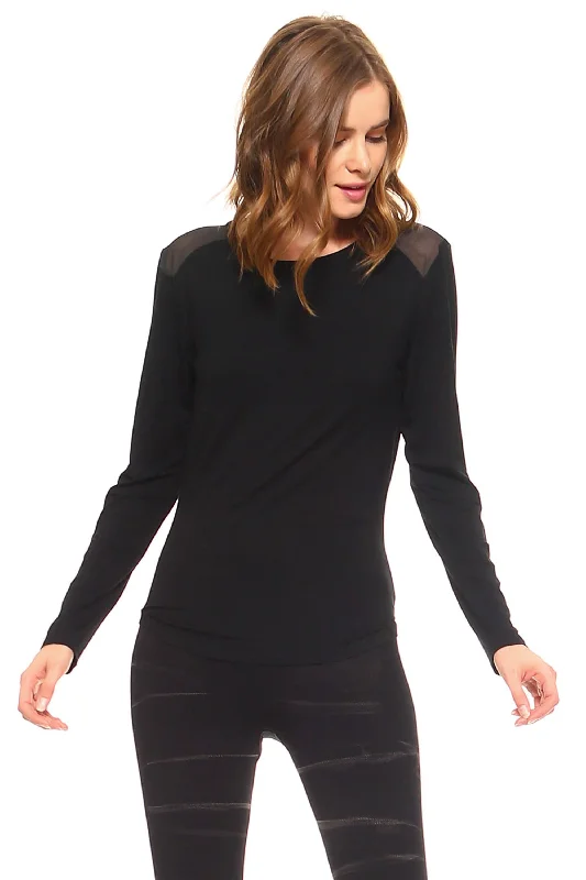 Show Some Mesh Long Sleeve Knit Top Sky Blue Knit Tee