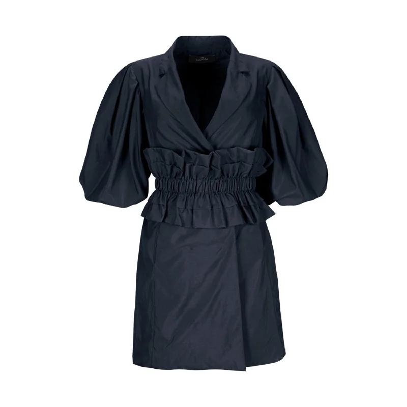 Navy Blazer Dress with Frill Belt Women's Denim Suit