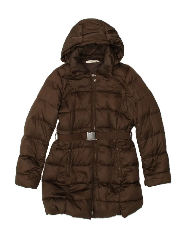 MARELLA Womens Hooded Padded Coat UK 16 Large Brown Nylon Fitted Loose Oversized