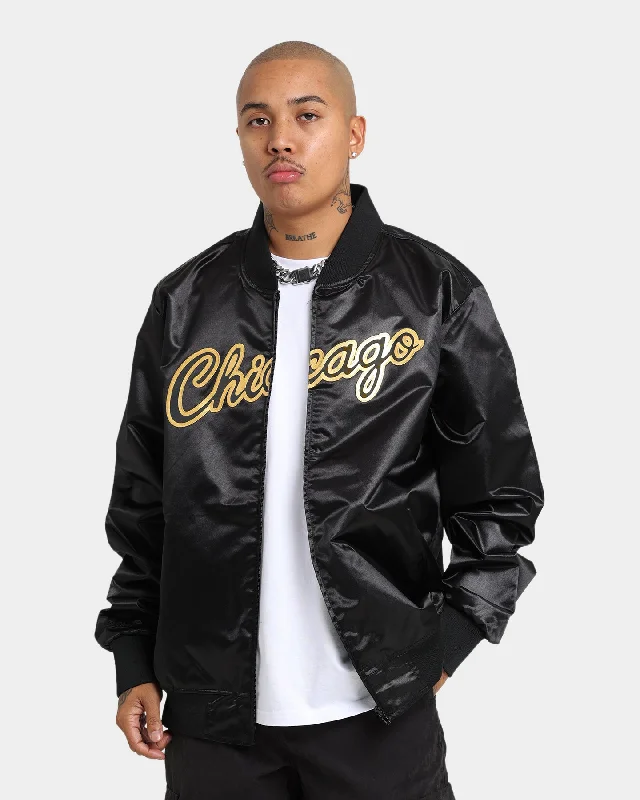 Mitchell & Ness Chicago Bulls Big Face 4.0 Satin Jacket Black Cardigan Sweater Pullover Cardigan Sweater Pullover