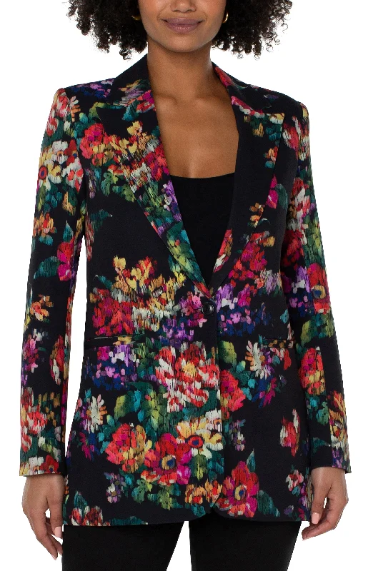 Liverpool Button Front Boyfriend Blazer (Bouquet Floral Print) Women's Fashion Blazer