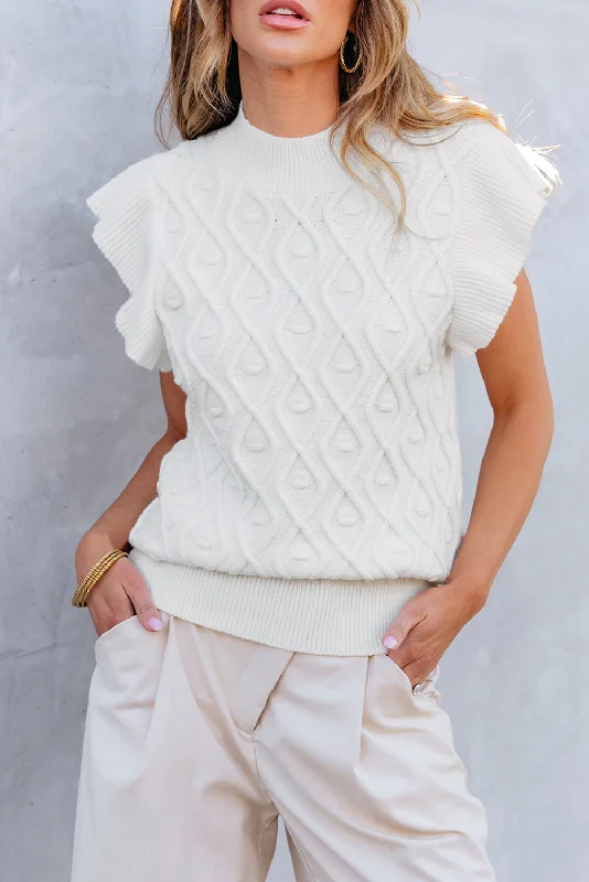 Hazel Blues® |  Ruffled Round Neck Cap Sleeve Knit Top Cotton Knit Shirt
