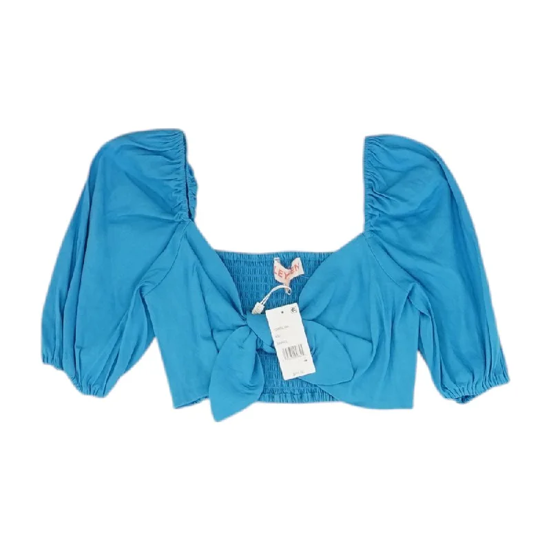 Blue Solid Cropped Knit Top Branded Knit Top