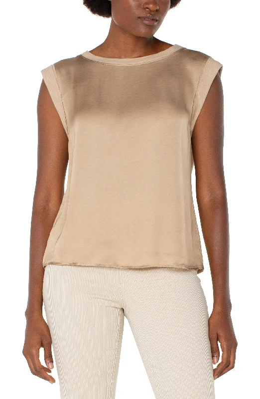 Liverpool Sleeveless Woven Knit Top (Champagne) Modern Knit Blouse