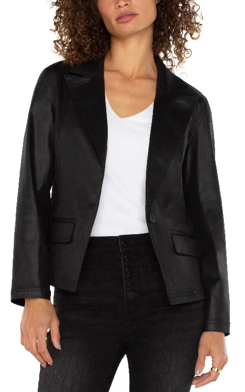 Liverpool Notch Collar One Button Blazer (Coated Black) Women's Premium Blazer