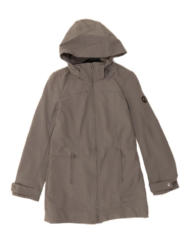 CALVIN KLEIN Womens Hooded Windbreaker Coat UK 10 Small Grey Polyester Bodycon Sheath Shift