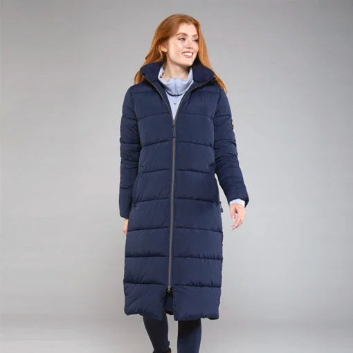 Toggi Maple Long Padded Coat Navy Appliqued Beaded Sequined