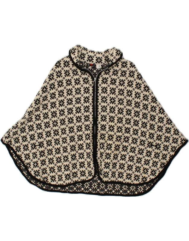 VINTAGE Womens Abstract Pattern Poncho Coat One Size Beige Wool Asymmetrical Diagonal princess