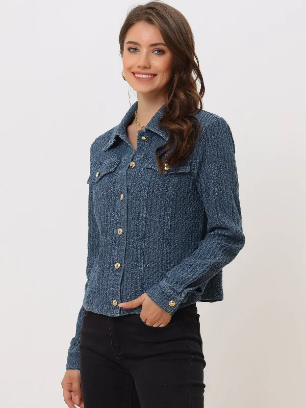 Button Up Long Sleeve Texture Washed Casual Denim Jacket Insulated Jacket Fitted Jacket Loose Jacket Insulated Jacket Fitted Jacket Loose Jacket