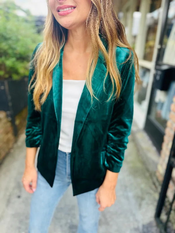 Ashley Velvet Blazer- Hunter Green Women's Leather Blazer