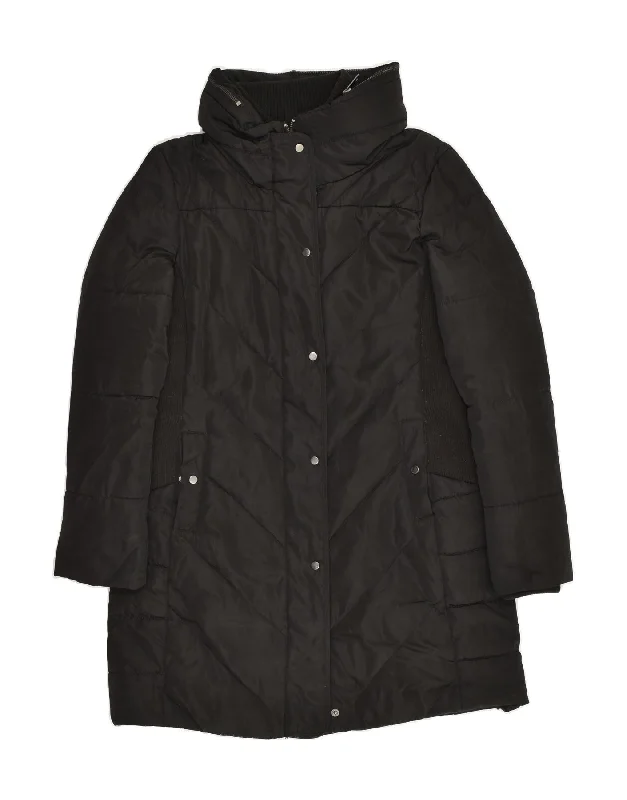 LAURA ASHLEY Womens Hooded Padded Coat UK 12 Medium Black Polyester Asymmetrical Collar Hooded Zippered