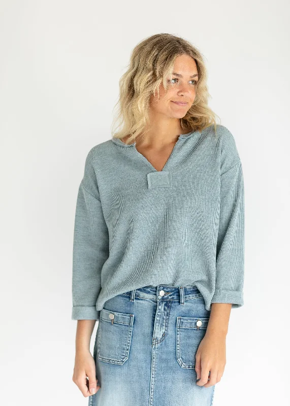 Tully 3/4 Sleeve Raw Hem Knit Top Vintage Knit Top