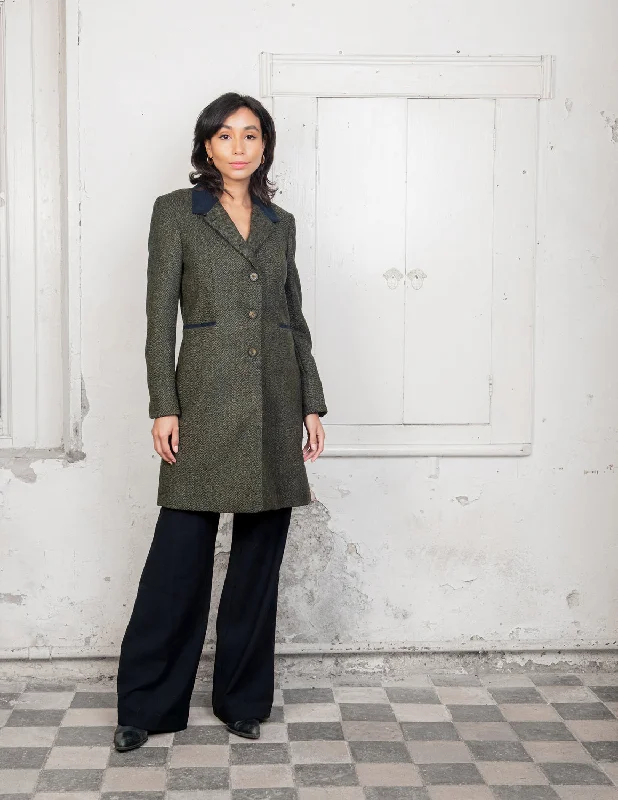 Isabella Tweed Coat - Green Fields Herringbone Wool Cashmere Tweed