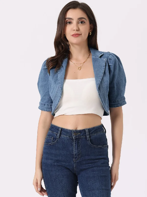 Cropped Denim Short Sleeve Lapel Collar Jean Jacket Cotton Jacket Linen Jacket Terry Jacket Cotton Jacket Linen Jacket Terry Jacket