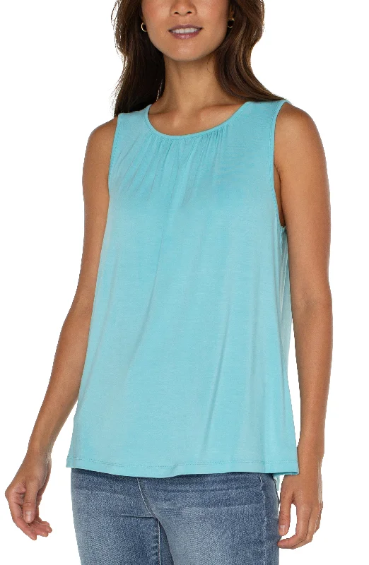 Liverpool A-line Sleeveless Knit Top w/Keyhole (Turquoise Tide) Budget-Friendly Knit Tee