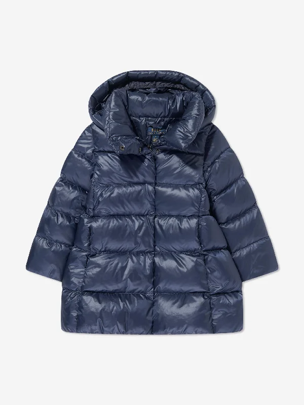 Ralph Lauren Girls Down Padded Long Coat in Navy Parka Down Jacket Wool Coat