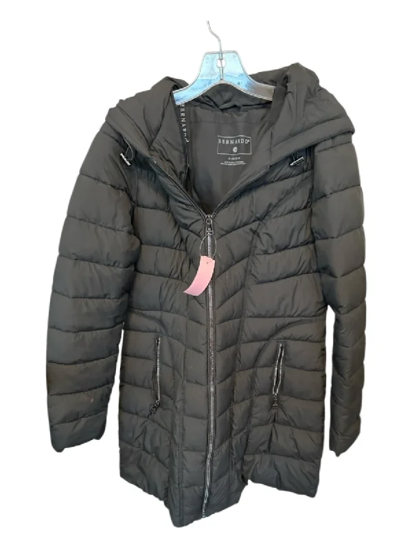 Bernardo Size M Black Polyester Hood Puffer Full Zip Athletic Coat Satin Silk Chiffon