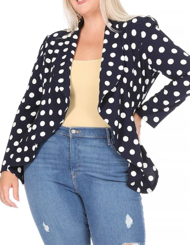 Women's Plus Size Polka Dot Long Sleeves Open Front Business Blazer Women's Boutique Suit