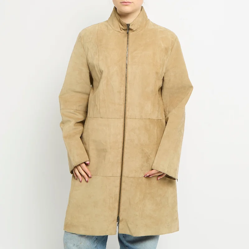 Suede Duo Zip Trench Coat - UK 14 Chenille Brocade Lace