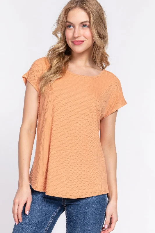 Short Dolman Slv Rib Knit Top Gold Knit Top
