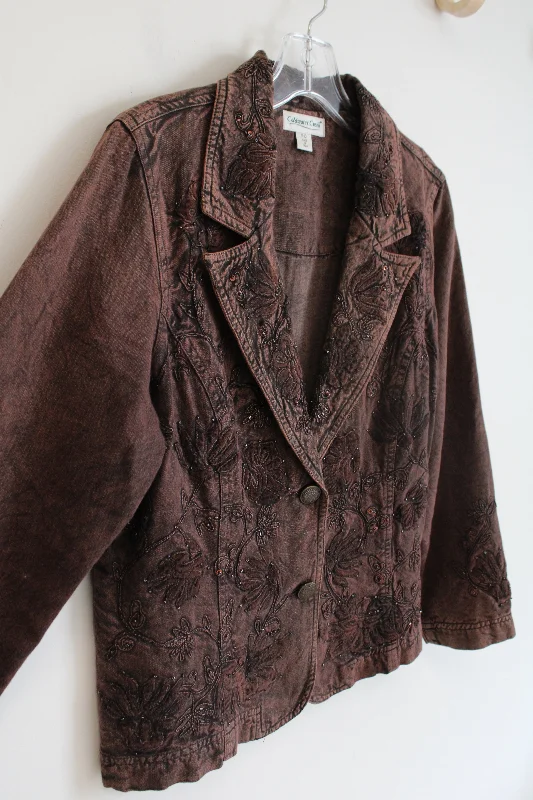 Coldwater Creek Beaded Brown Blazer | 10 Petite Women's Radiation Jacket