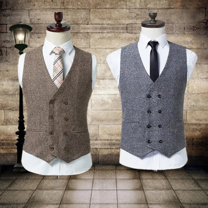 Country Style Wedding Groom Vests Wool Herringbone Tweed Vests Groomsmen Vest Mens Suit Vest Prom Blazers Waistcoat Plus Size Women's Vintage Jacket