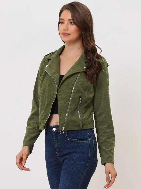 Corduroy Notched Lapel Zip Up Long Sleeve Motorcycle Jacket Belted Jacket Elasticated Jacket Padded Jacket Belted Jacket Elasticated Jacket Padded Jacket