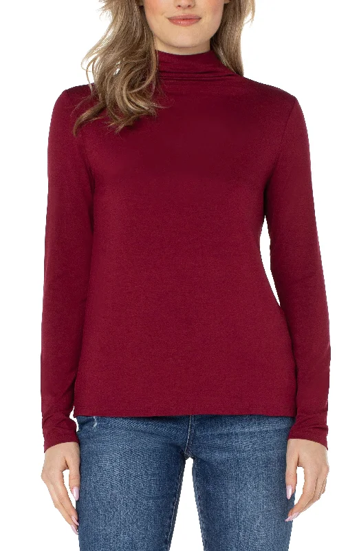 Liverpool Mock Neck Long Sleeve Knit Top (Red Velvet) Glamorous Knit Top