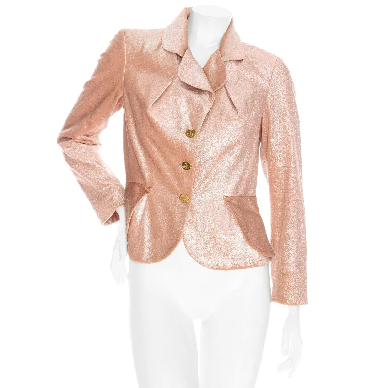 1994 Pink Velvet Orb-Button Single-Breasted Blazer Women's Vintage Jacket