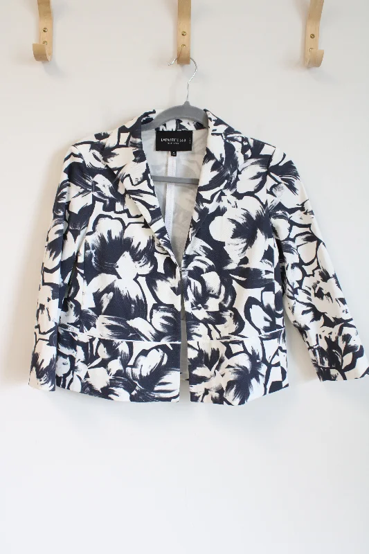 Lafayette 148 New York Blue White Floral Blazer | 4 Petite Women's Classic Suit