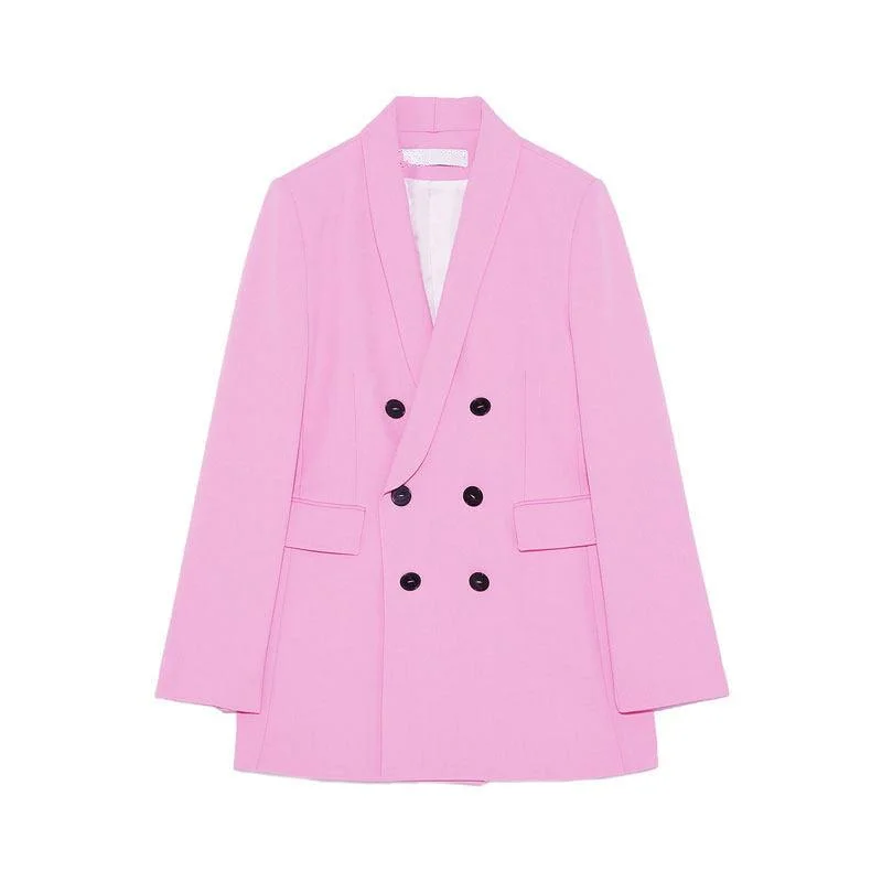 Pink Double-breasted V-neck Casual Blazer Suits Women's Daily Blazer