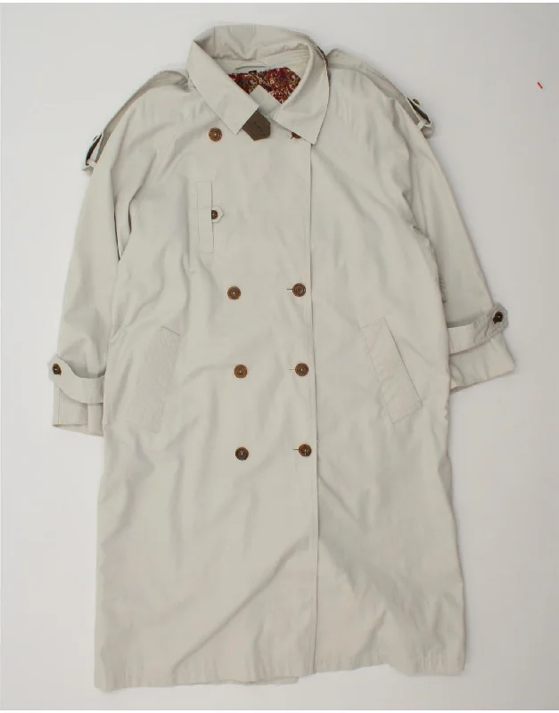 VINTAGE Womens Double Breasted Trench Coat UK 18 XL Grey Polyester Appliqued Beaded Sequined