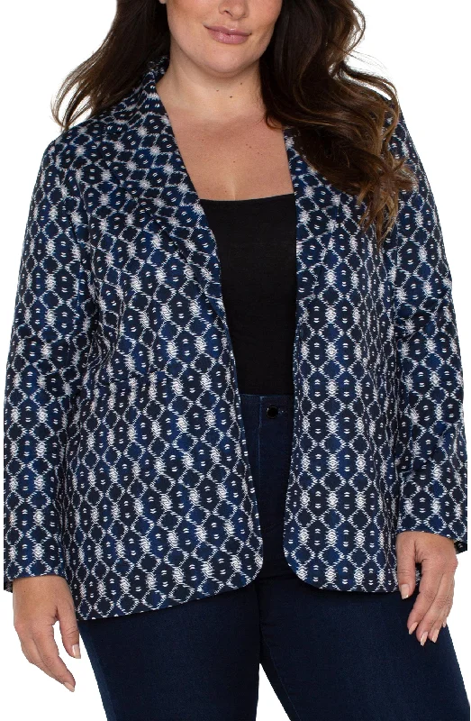 Liverpool Button Front Boyfriend Blazer Plus Size (Navy Batik Print) Women's Vintage Jacket