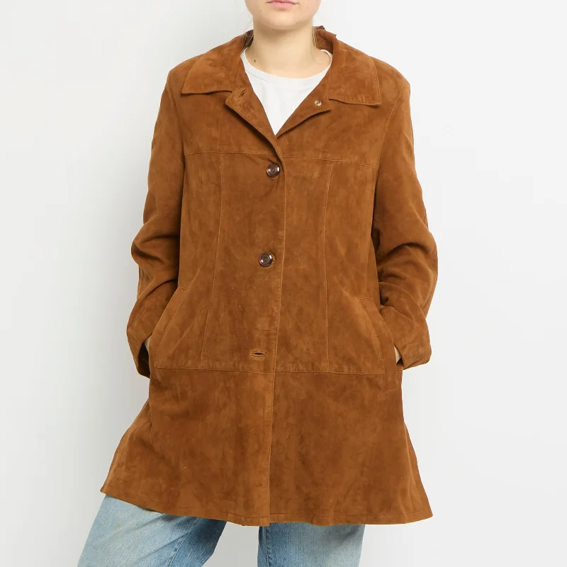 Suede Button Up Trench Coat - UK 14 Fleece Down Feather