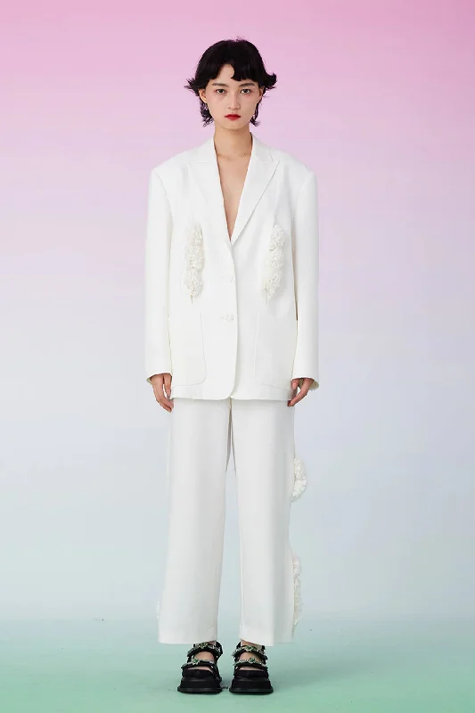 Mukzin | White Loose Pocket Blazer - 囍XI Women's Custom Suit