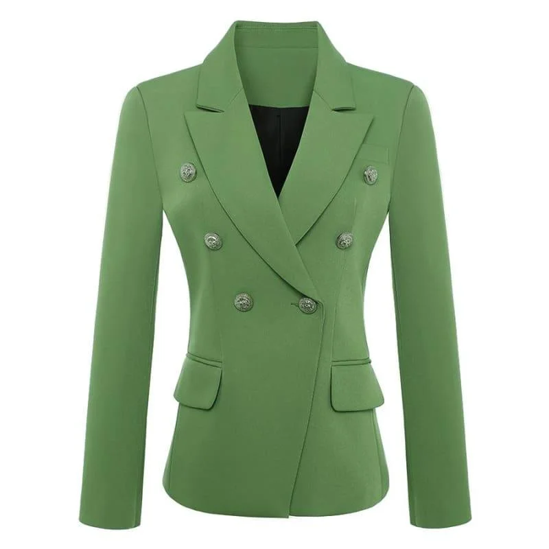 Green  Baroque Designer Double Breasted Blazer Women's Trendy Blazer